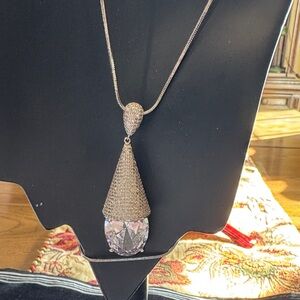 Park Lane Silver and Crystal Teardrop Necklace